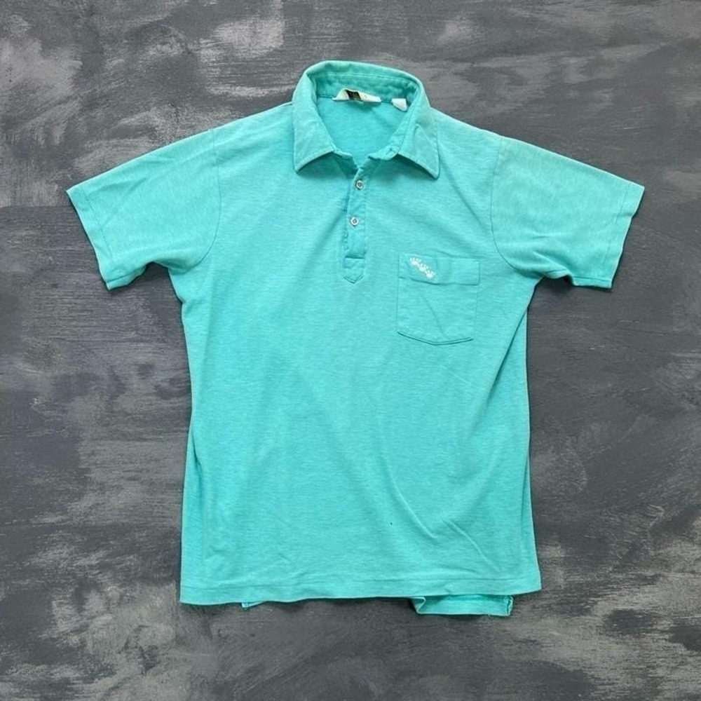Vintage Sears Polo Shirt Mens Medium Blue 1970s Short Sleeve